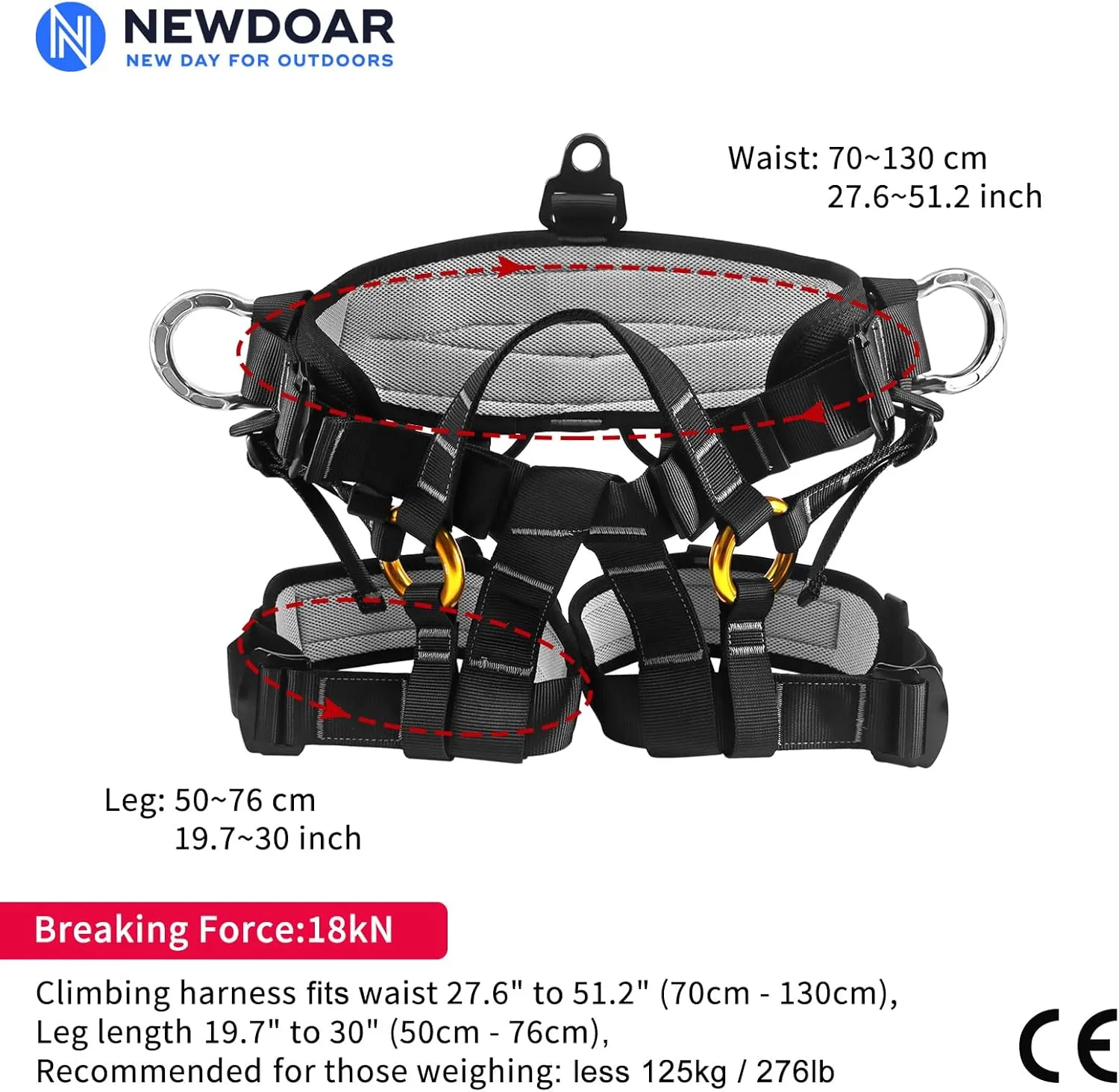 NewDoar Climbing Harness, Mountaineering Rock Climbing Harness, Half Body Harness for Rappelling Fire Rescuing Tree Climbing