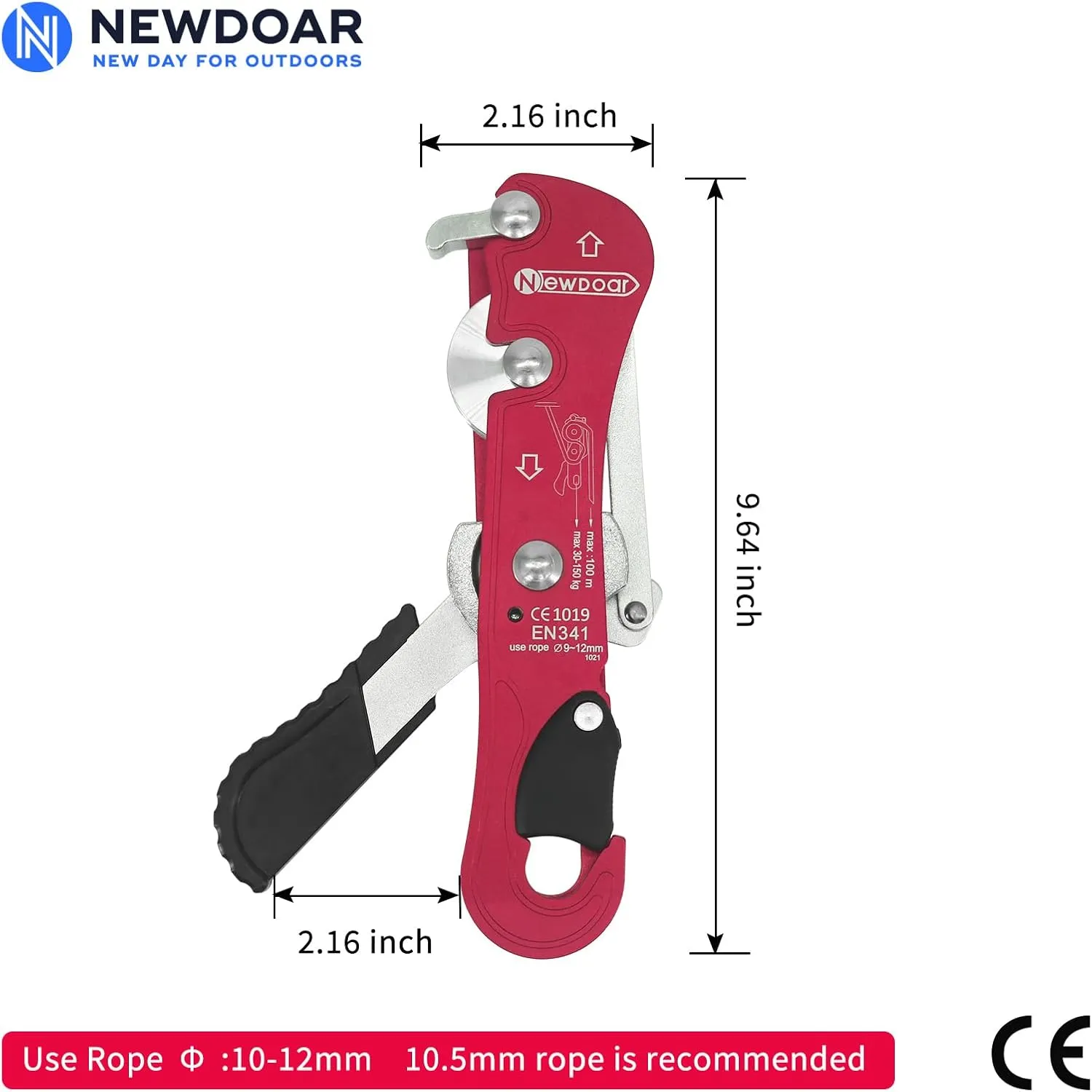 NewDoar Climbing Stop Descender Rappelling Belay for Ropes 10-12mm The Novices for Rescue & Arborist CE Certification