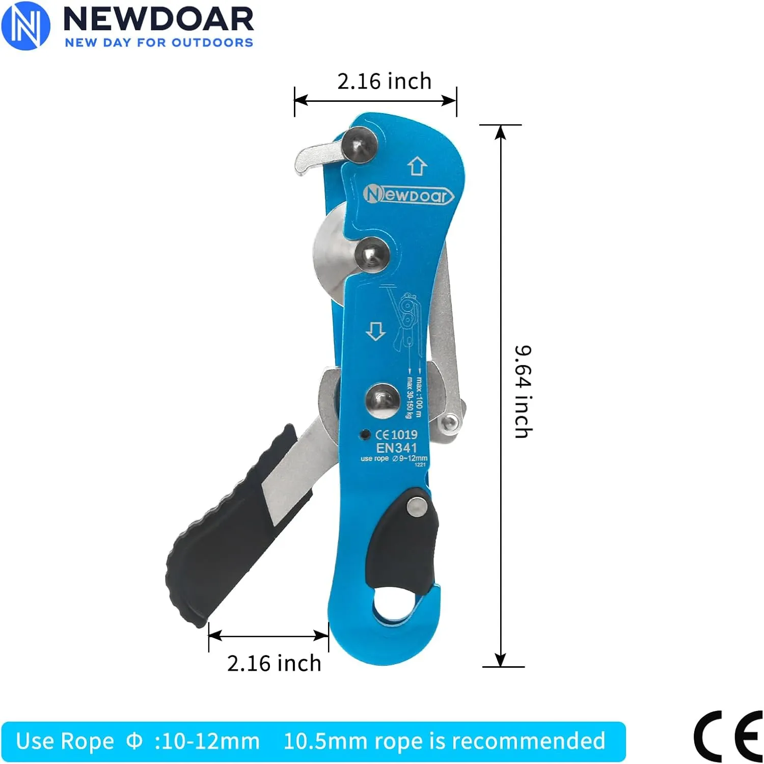 NewDoar Climbing Stop Descender Rappelling Belay for Ropes 10-12mm The Novices for Rescue & Arborist CE Certification