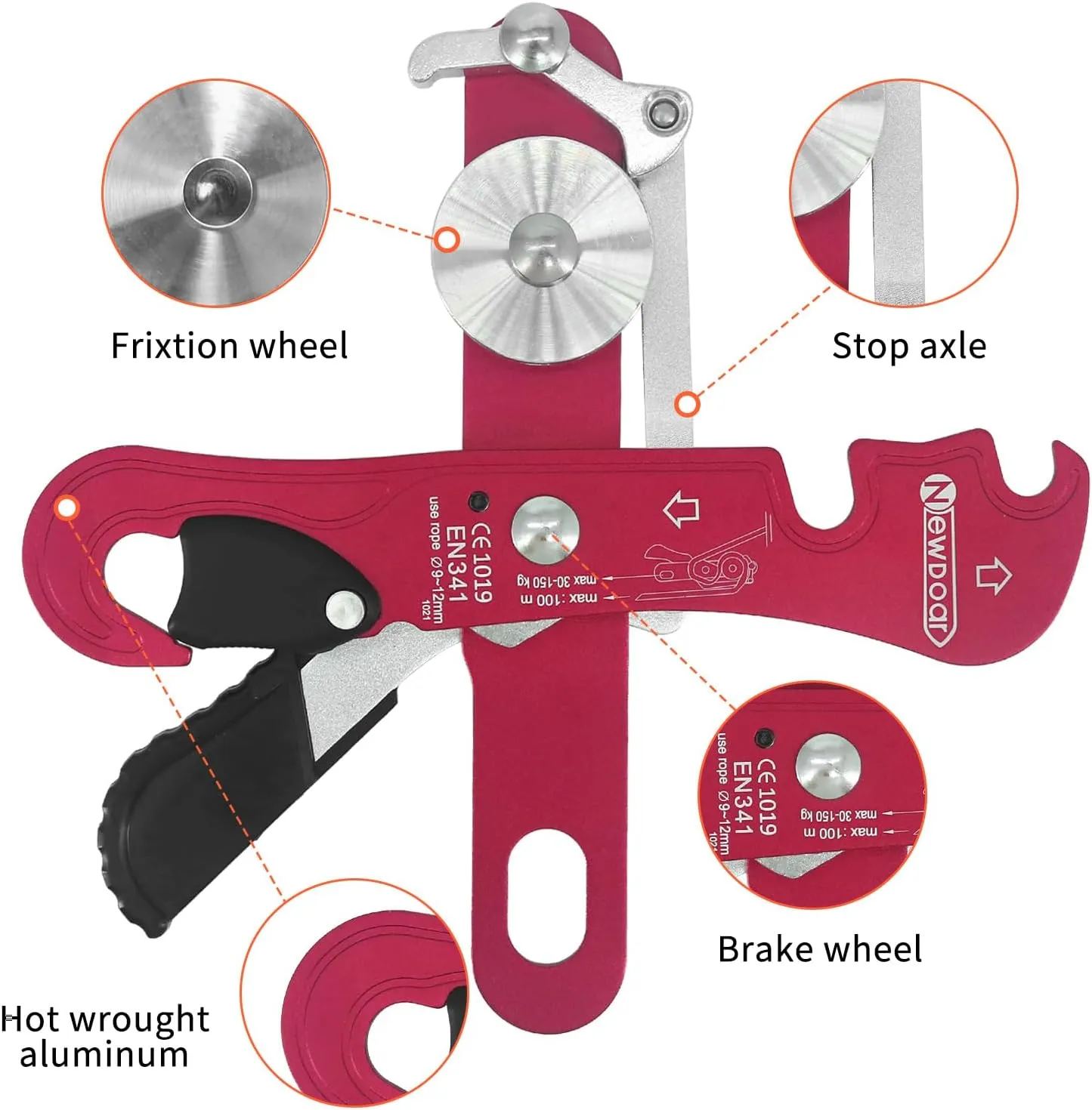 NewDoar Climbing Stop Descender Rappelling Belay for Ropes 10-12mm The Novices for Rescue & Arborist CE Certification