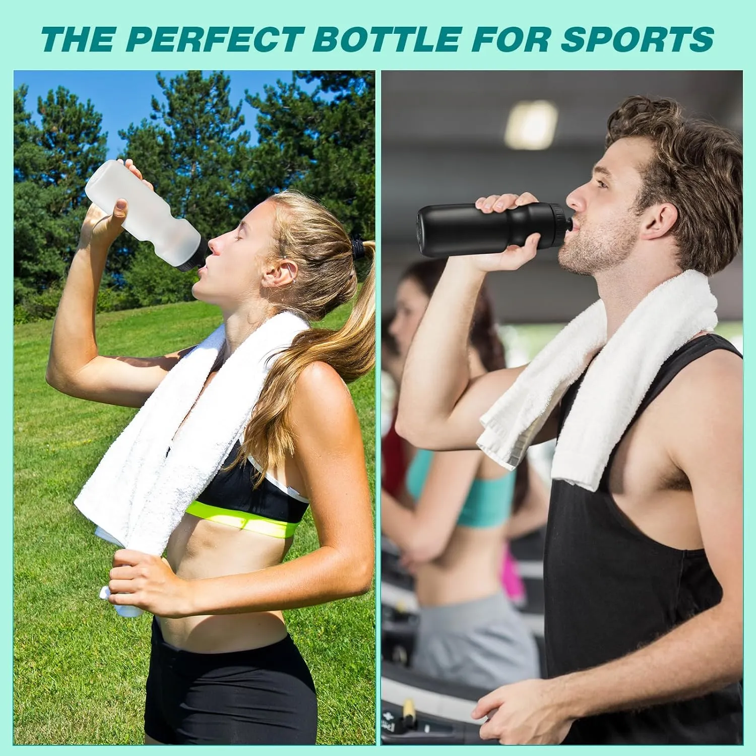 Nitial 24 Pcs Sports Water Bottles Bulk 22 oz Squeeze Reusable Sports Water Bottles Blank Plastic Water Bottles with Pull Top Cap for Adults Sports Fitness Bike, Dishwasher Safe