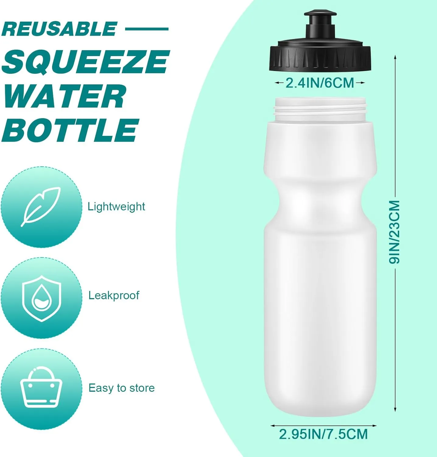 Nitial 24 Pcs Sports Water Bottles Bulk 22 oz Squeeze Reusable Sports Water Bottles Blank Plastic Water Bottles with Pull Top Cap for Adults Sports Fitness Bike, Dishwasher Safe