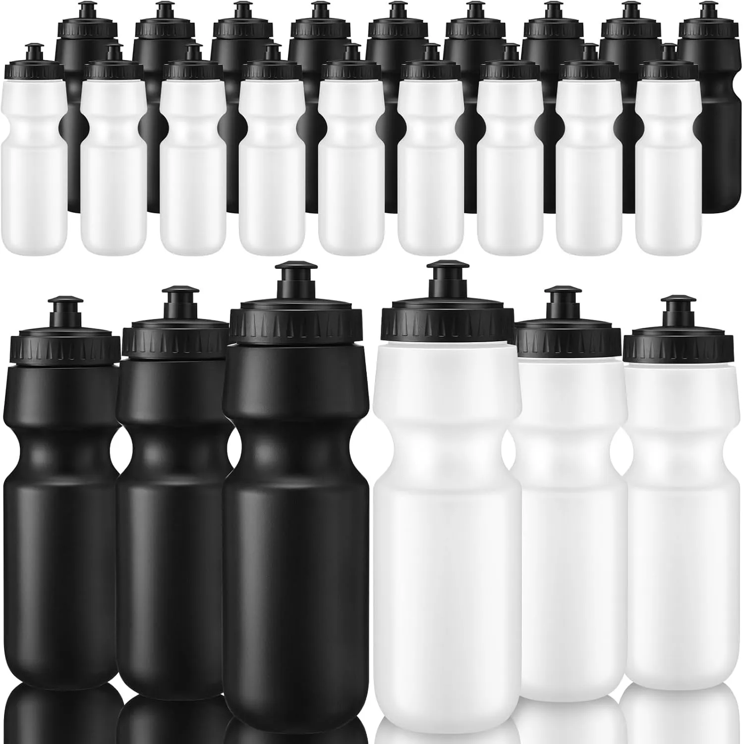 Nitial 24 Pcs Sports Water Bottles Bulk 22 oz Squeeze Reusable Sports Water Bottles Blank Plastic Water Bottles with Pull Top Cap for Adults Sports Fitness Bike, Dishwasher Safe