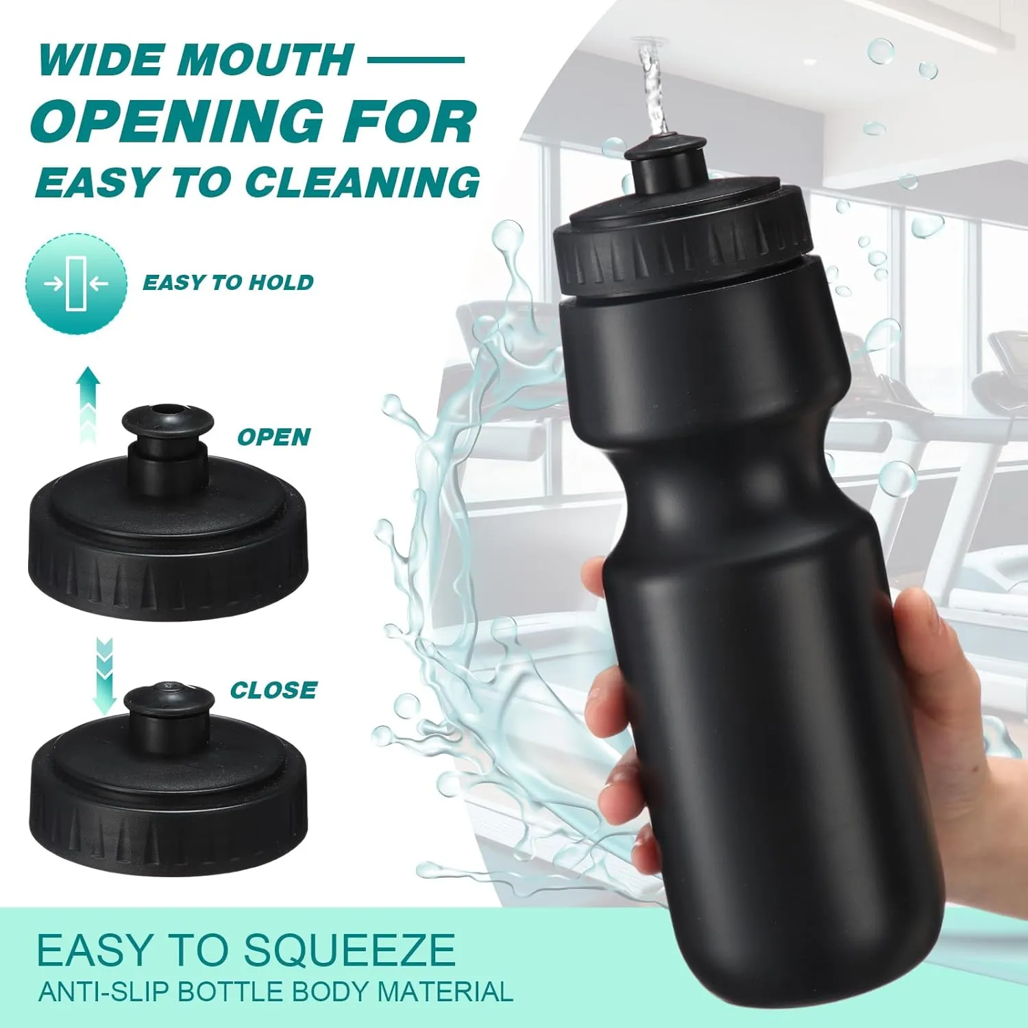 Nitial 24 Pcs Sports Water Bottles Bulk 22 oz Squeeze Reusable Sports Water Bottles Blank Plastic Water Bottles with Pull Top Cap for Adults Sports Fitness Bike, Dishwasher Safe