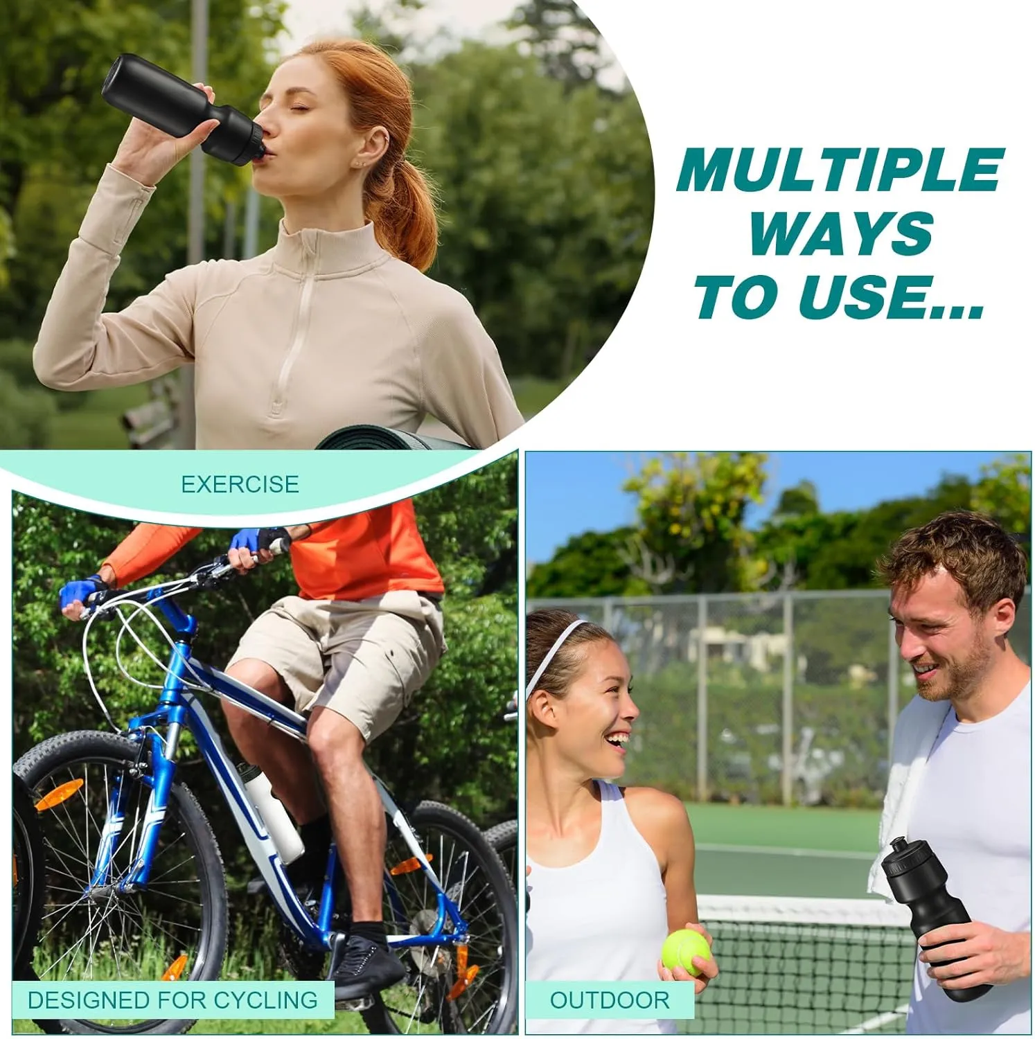 Nitial 24 Pcs Sports Water Bottles Bulk 22 oz Squeeze Reusable Sports Water Bottles Blank Plastic Water Bottles with Pull Top Cap for Adults Sports Fitness Bike, Dishwasher Safe
