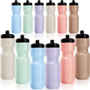 Nitial Sports Water Bottles Bulk 22 oz Reusable Sports Squeeze Water Bottles Blank Plastic Easy to Open with Pull Cap for Bike Cages for Gym Fitness Dishwasher Safe