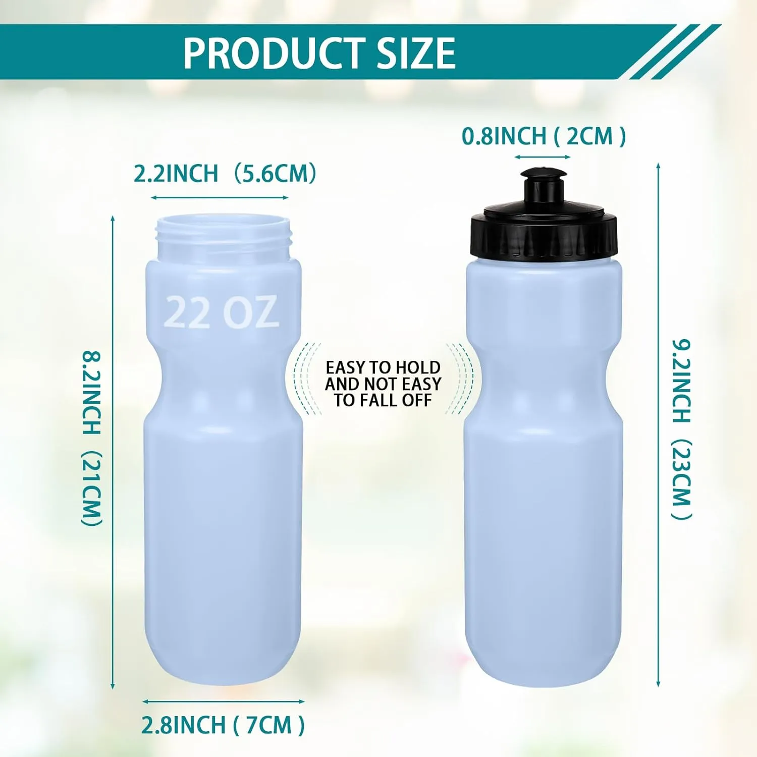 Nitial Sports Water Bottles Bulk 22 oz Reusable Sports Squeeze Water Bottles Blank Plastic Easy to Open with Pull Cap for Bike Cages for Gym Fitness Dishwasher Safe