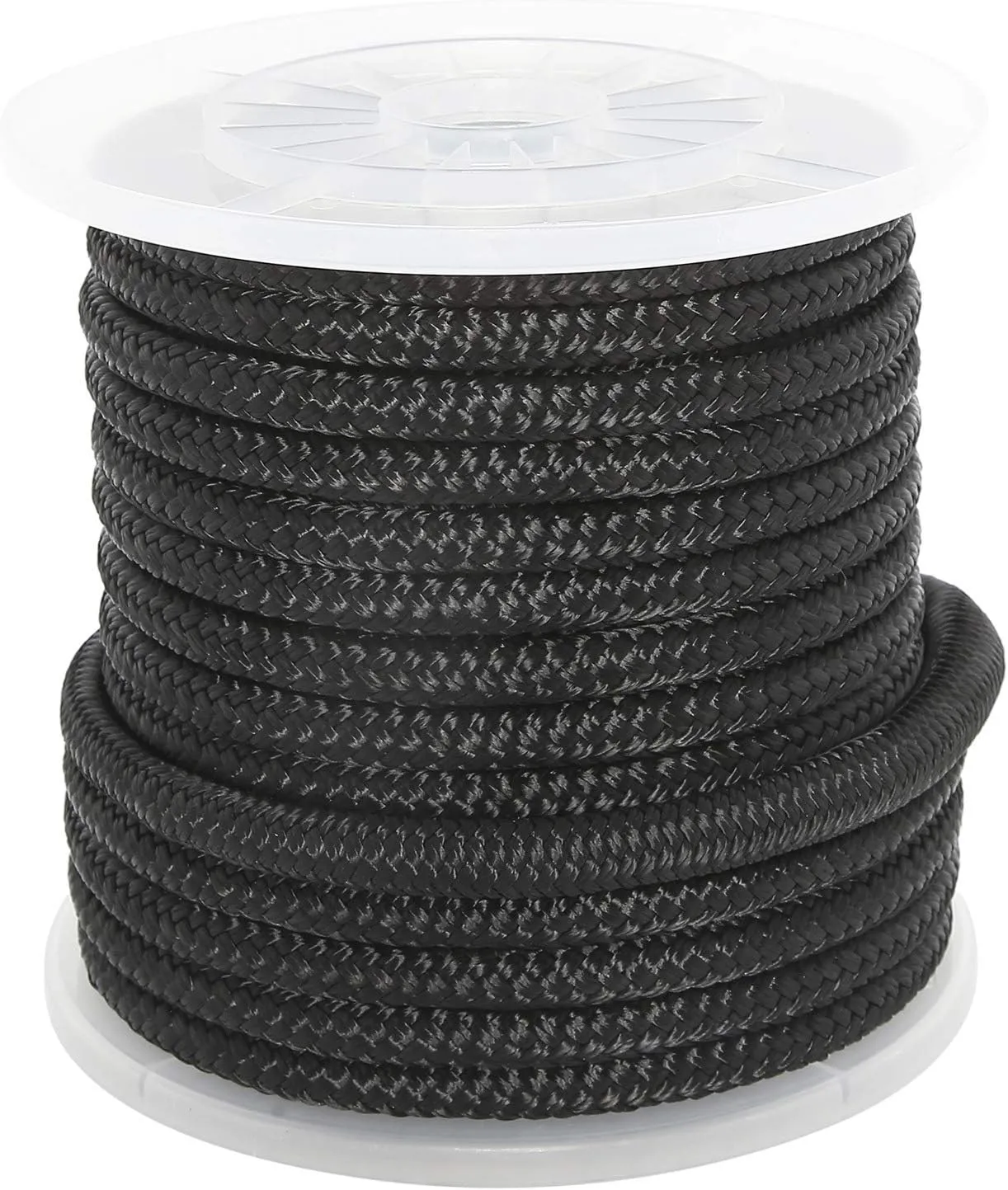 NovelBee 1/2 Inch X 100 Feet Double Braid Nylon Anchor Line with Stainless Steel Thimble and Plastic Chuck (Black)