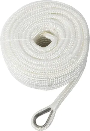 NovelBee 1/2" x 150' Double Braid Nylon Anchor Line with Stainless Steel Thimble,Safe Workload:1,020 Lbs;Tensile Strength:5,100 Lbs