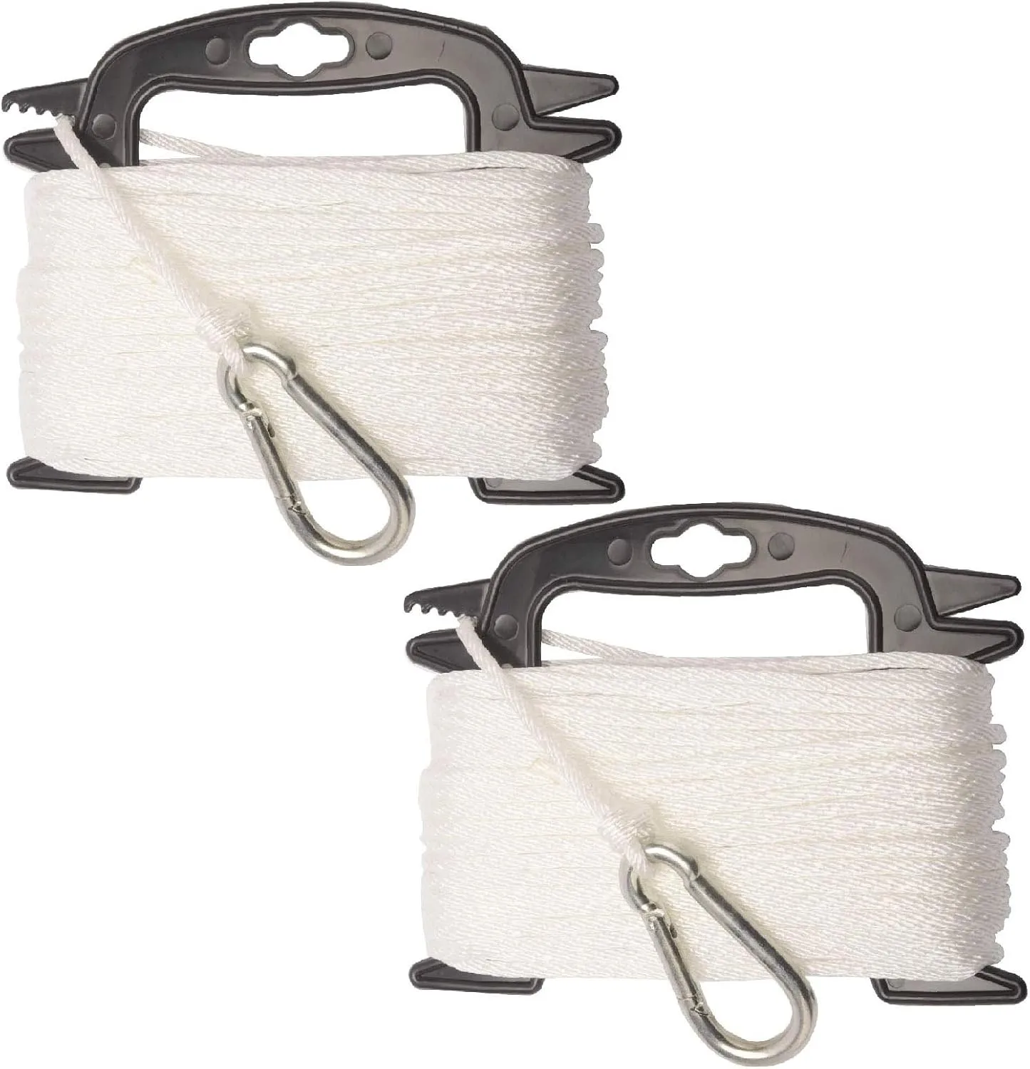 NovelBee 2 Pack of 3/16 Inch x 75 Feet Solid Braid Nylon Anchor Line with Spring Snap Hook and Reel