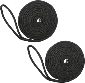 NovelBee 2 Pack of 3/4“x 25’ Double Braid Nylon Dockline,Mooring Rope Dock Line with Spliced Soft Eye (Black)