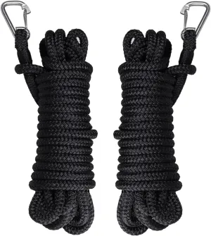 NovelBee 2pcs Boat Dock Line,3/8 Inch 25 FT Double Braid Nylon Dockline,Black Dock Rope with Stainless Steel Spring Hook for Marine Boat