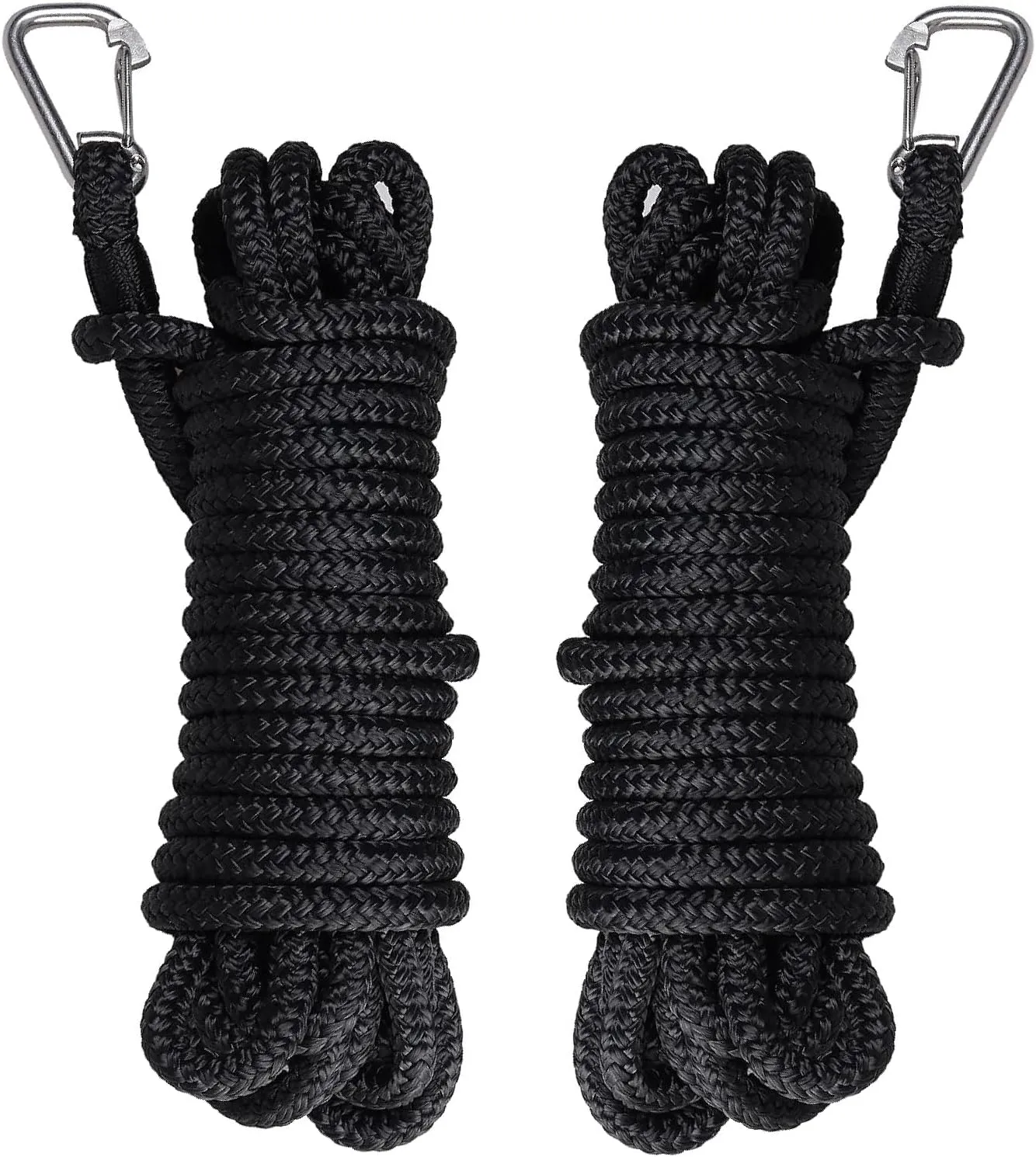 NovelBee 2pcs Boat Dock Line,3/8 Inch 25 FT Double Braid Nylon Dockline,Black Dock Rope with Stainless Steel Spring Hook for Marine Boat