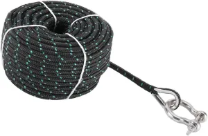 NovelBee 3/16 Inch X 100 Feet Double Braid Nylon Anchor Line with Stainless Steel Thimble and Hook (Black/Green)