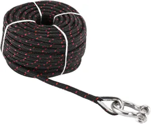 NovelBee 3/16 Inch X 100 Feet Double Braid Nylon Anchor Line with Stainless Steel Thimble and Hook (Black/Red)