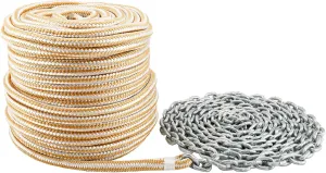 NovelBee 3/8 Inch x 100 Feet Double Braid Nylon Rope with 1/4 Inch x 15 Feet Galvanized Chain for Boat Anchor Rope and Dock Line