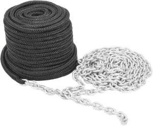 NovelBee 3/8 Inch x 100 Feet Double Braid Nylon Rope with 1/4 Inch x 15 Feet Galvanized Chain for Boat Anchor Rope and Dock Line
