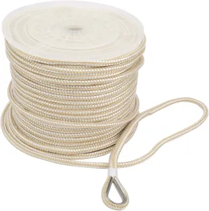 NovelBee 3/8 Inch X 300 Feet Double Braid Nylon Anchor Line with Stainless Steel Thimble and Plastic Chuck