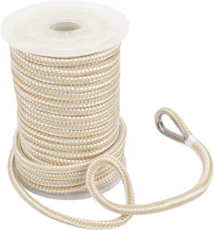 NovelBee 3/8 Inch X 50 Feet Double Braid Nylon Anchor Line with Stainless Steel Thimble and Plastic Chuck (White/Gold)