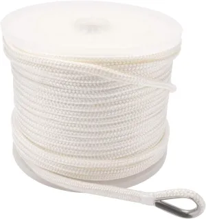 NovelBee 3/8 Inch X 600 Feet Double Braid Nylon Anchor Line with Stainless Steel Thimble and Plastic Chuck (White)