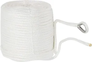 NovelBee 3/8" x 200' Double Braid Nylon Anchor Line with Stainless Steel Thimble (White)