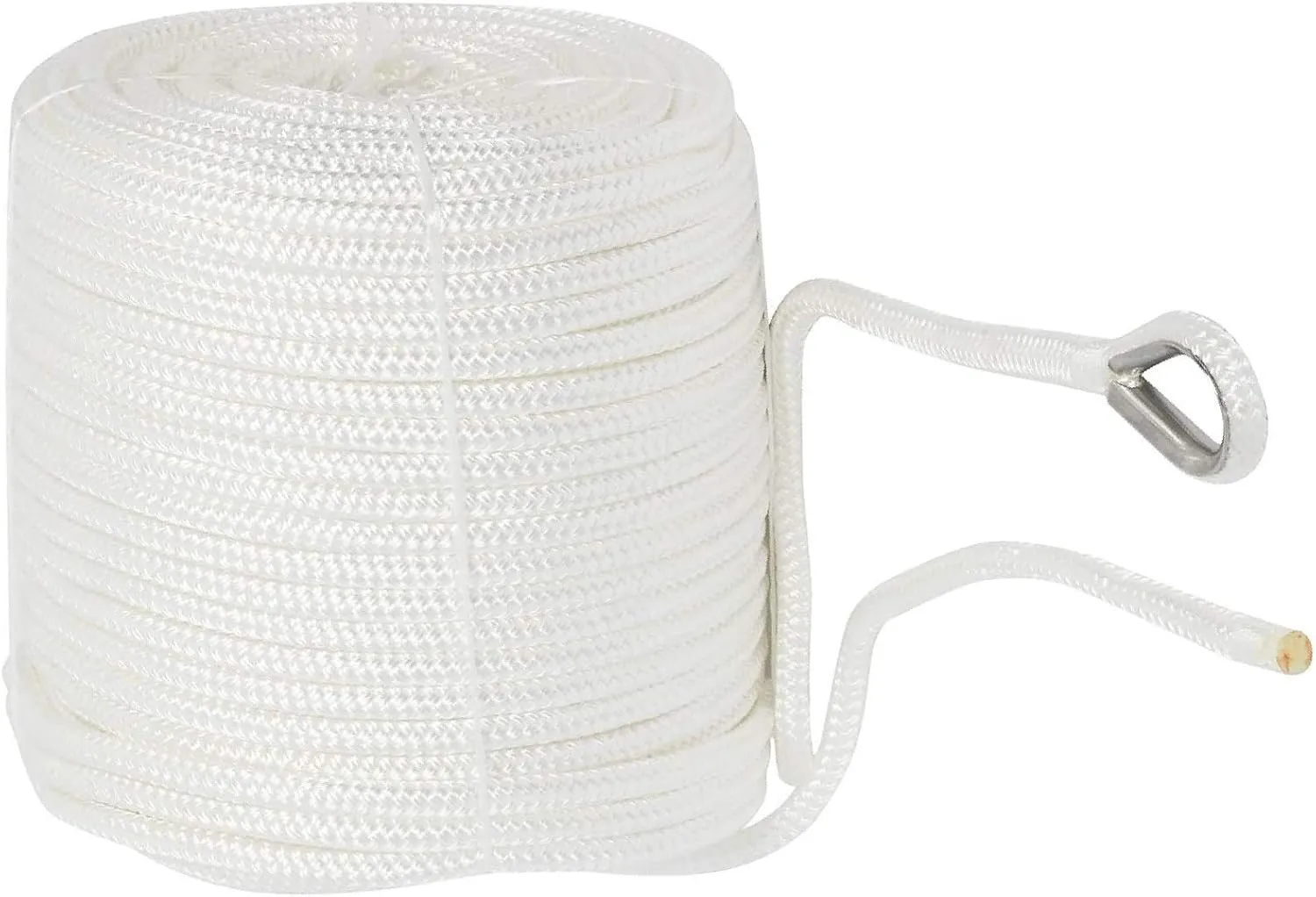 NovelBee 3/8" x 200' Double Braid Nylon Anchor Line with Stainless Steel Thimble (White)
