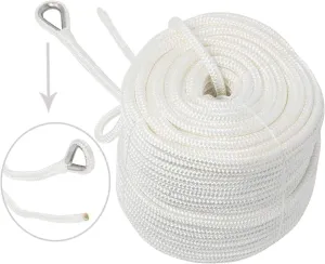 NovelBee 3/8" x 300' Double Braid Nylon Anchor Line with Thimble (White)