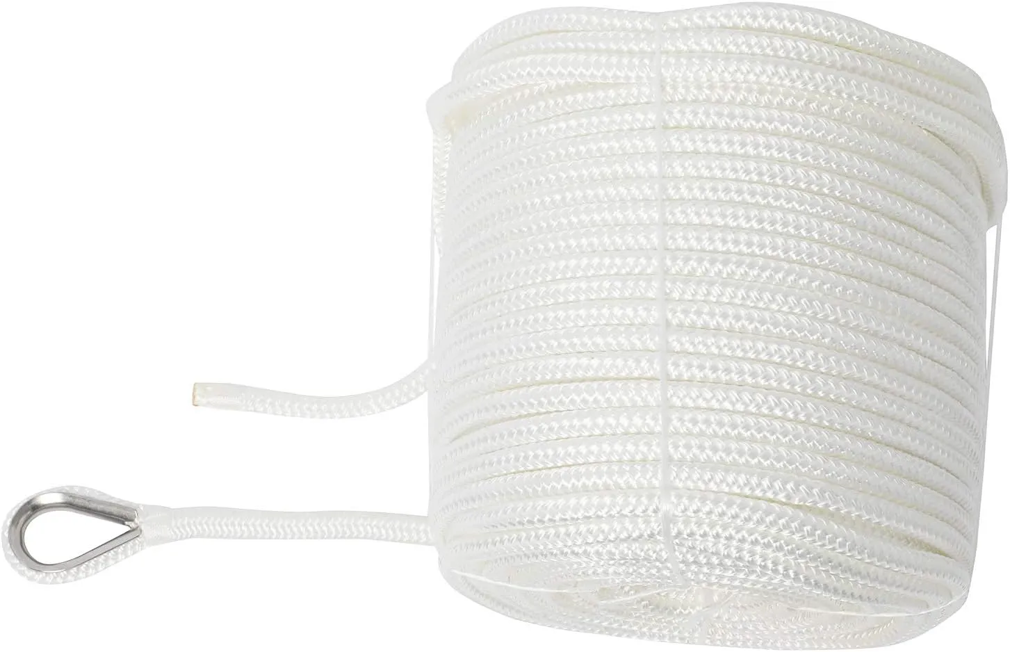 NovelBee 3/8" x 300' Double Braid Nylon Anchor Line with Thimble (White)