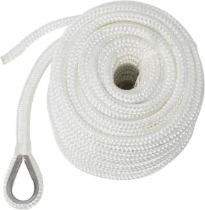 NovelBee 3/8" x 50' Double Braid Nylon Anchor Line with Thimble (White)