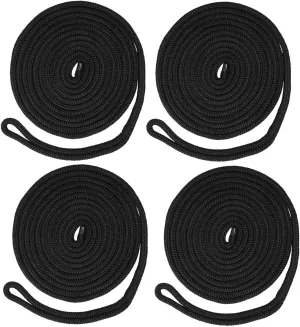 NovelBee 4 Pack of 1/2 Inch x 25 Feet Double Braid Nylon Dockline,Mooring Rope Dock Line with Spliced Soft Eye,Working Load Limit 968 lbs,Breaking Strength 4,840 lbs