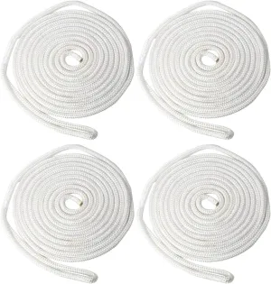 NovelBee 4 Pack of 3/8“x15’ Double Braid Nylon Dockline,Mooring Rope Dock Line,Working Load Limit 660 lbs,Breaking Strength 3,300 lbs (White)