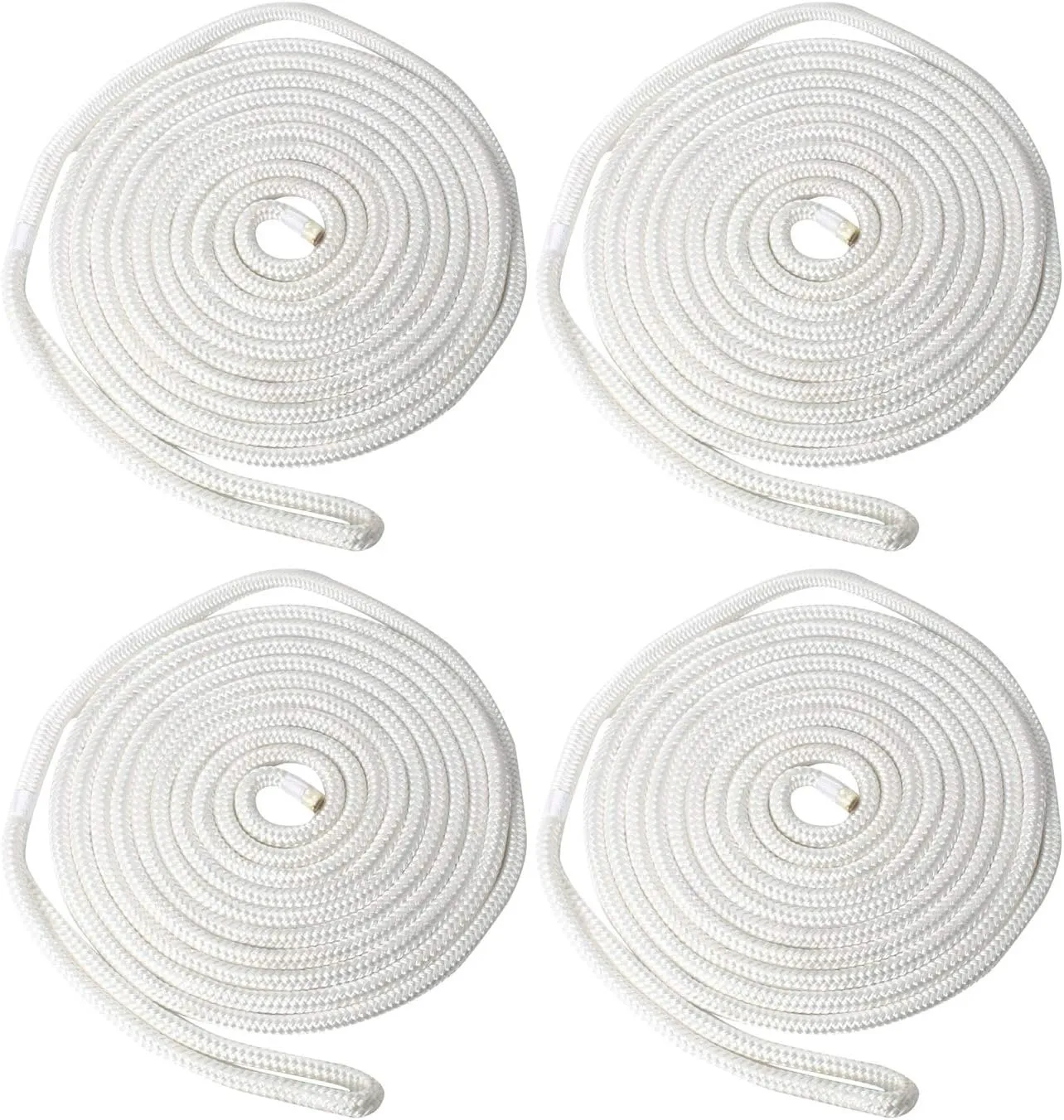 NovelBee 4 Pack of 3/8“x15’ Double Braid Nylon Dockline,Mooring Rope Dock Line,Working Load Limit 660 lbs,Breaking Strength 3,300 lbs (White)