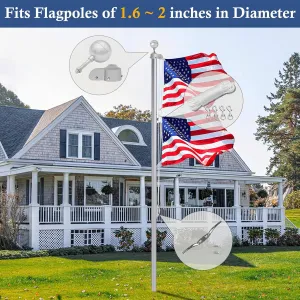 NQ Flagpole Hardware Repair Parts Kit,50 Feet Halyard Rope 3" Silver Ball 6" Zinc Alloy Cleat 4 Metal Swivel Snap Clips Aluminum Alloy Flagpole Truck with Nylon Pulley for 1.6"-2" Flag Poles