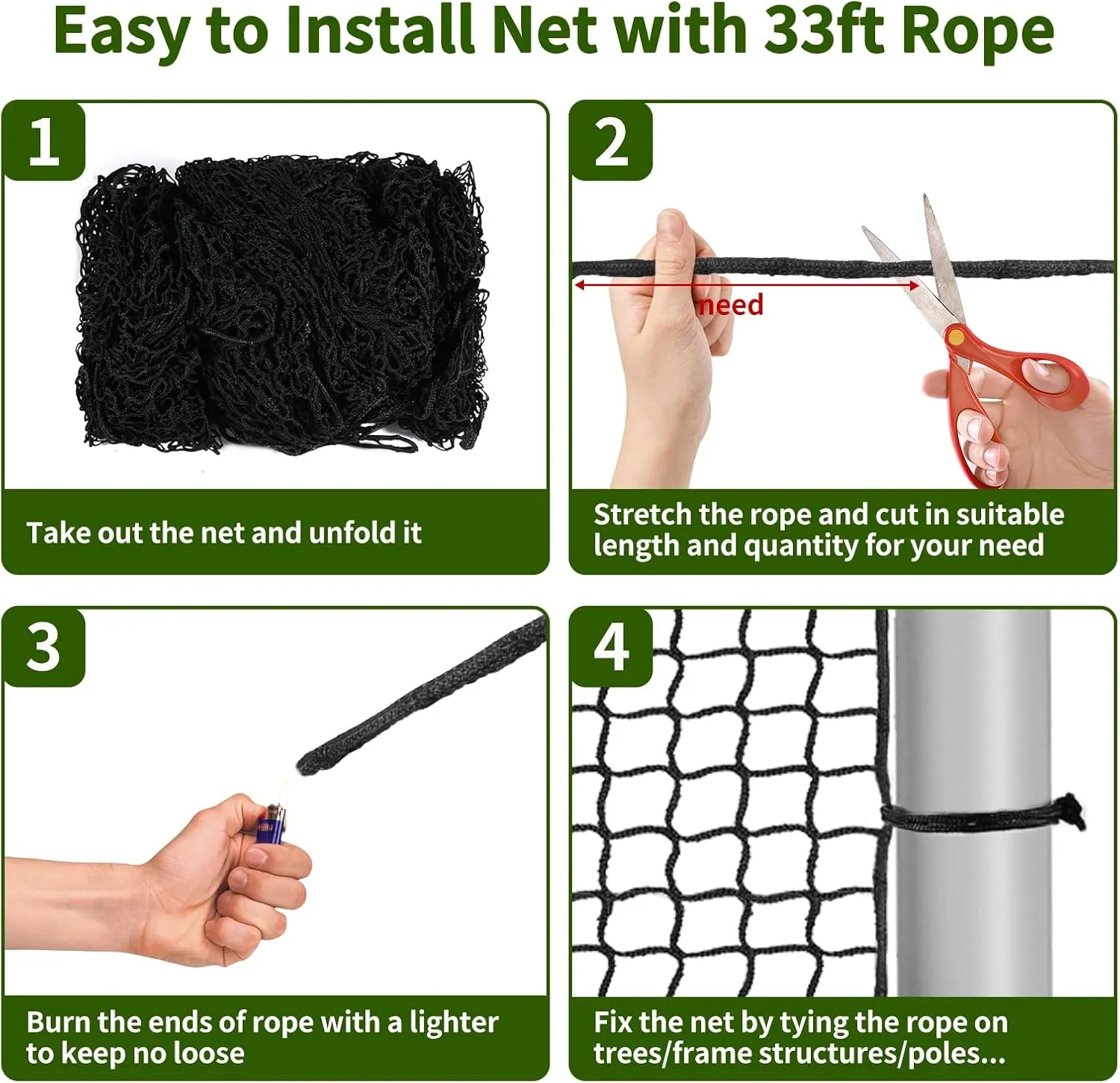 NQB Baseball Softball Backstop Nets - Heavy Duty Sports Nets, Sports Netting Barrier with 33FT Rope & Steel Hanging Kit, Sport Nets for ‎Baseball Basketball