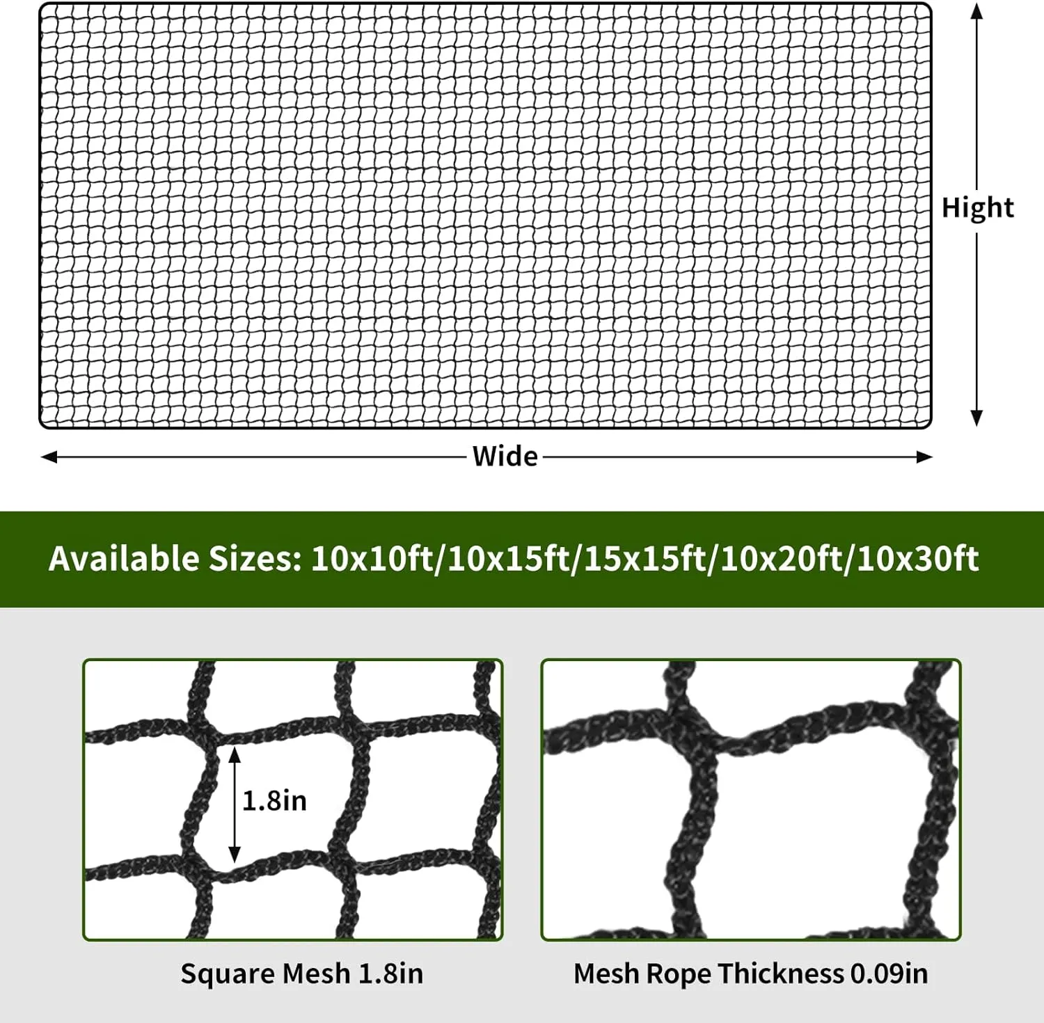 NQB Baseball Softball Backstop Nets - Heavy Duty Sports Nets, Sports Netting Barrier with 33FT Rope & Steel Hanging Kit, Sport Nets for ‎Baseball Basketball