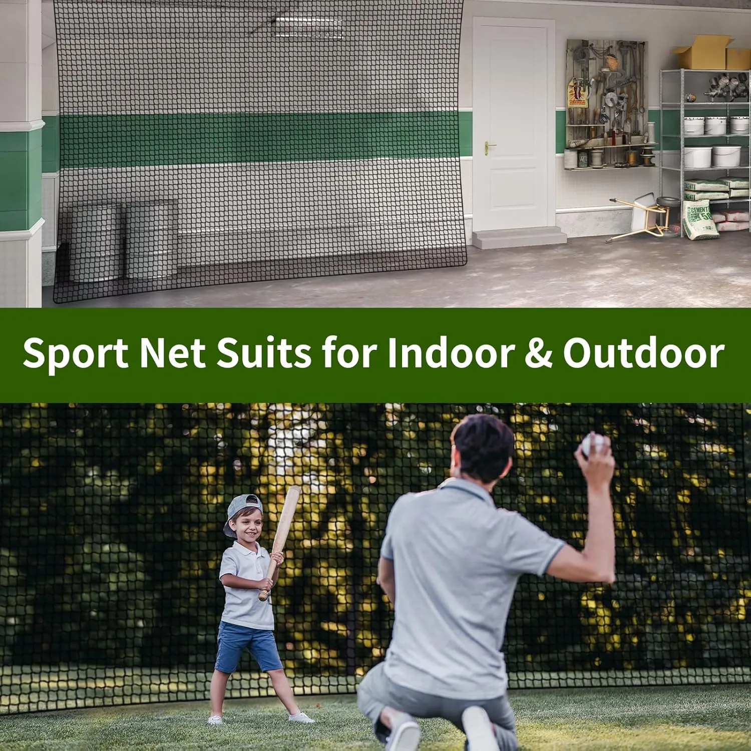 NQB Baseball Softball Backstop Nets - Heavy Duty Sports Nets, Sports Netting Barrier with 33FT Rope & Steel Hanging Kit, Sport Nets for ‎Baseball Basketball