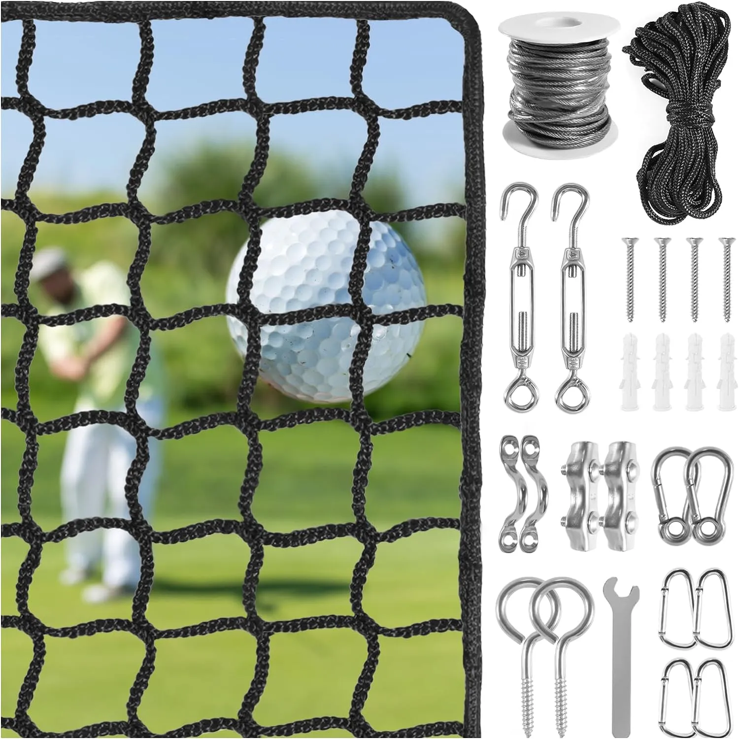 NQB Golf Practice Net with Steel Hanging Kit & Nylon Rope, Hitting Net for Multiple Sports