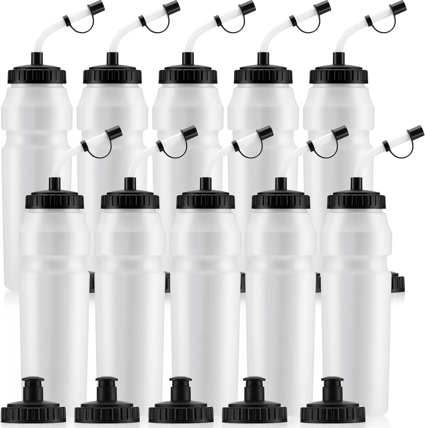 Nuenen 10 Pcs 1 Liter Sports Water Bottle with 2 Lids (Straw and Squeeze),34 oz Squirt Water Bottle with Pull Top Cap for Adults Hockey, football, Lacrosse & Boxing