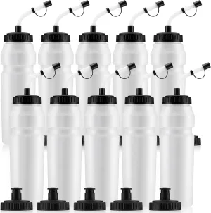 Nuenen 10 Pcs 1 Liter Sports Water Bottle with 2 Lids (Straw and Squeeze),34 oz Squirt Water Bottle with Pull Top Cap for Adults Hockey, football, Lacrosse & Boxing