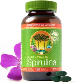 Nutrex Hawaii, Pure Hawaiian Spirulina - 1000 mg Tablets - Hawaiian Grown Natural, Nutrient Rich Superfood - Immune Support, Detox & Energy – Vegan Complete Protein, Non-GMO, Original, 180 Count