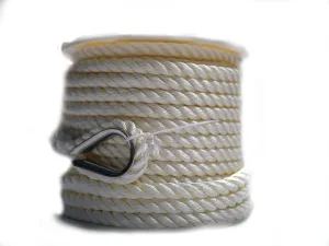Nylon Anchor Rope, High Strength Rope, 100% Nylon 1/2" Dia. x100 Ft with Stainless Steel Thimble.
