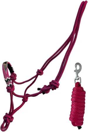 Nylon Cob Size Cowboy Knot Rope Halter with Beaded Cross Nose and Removable Lead