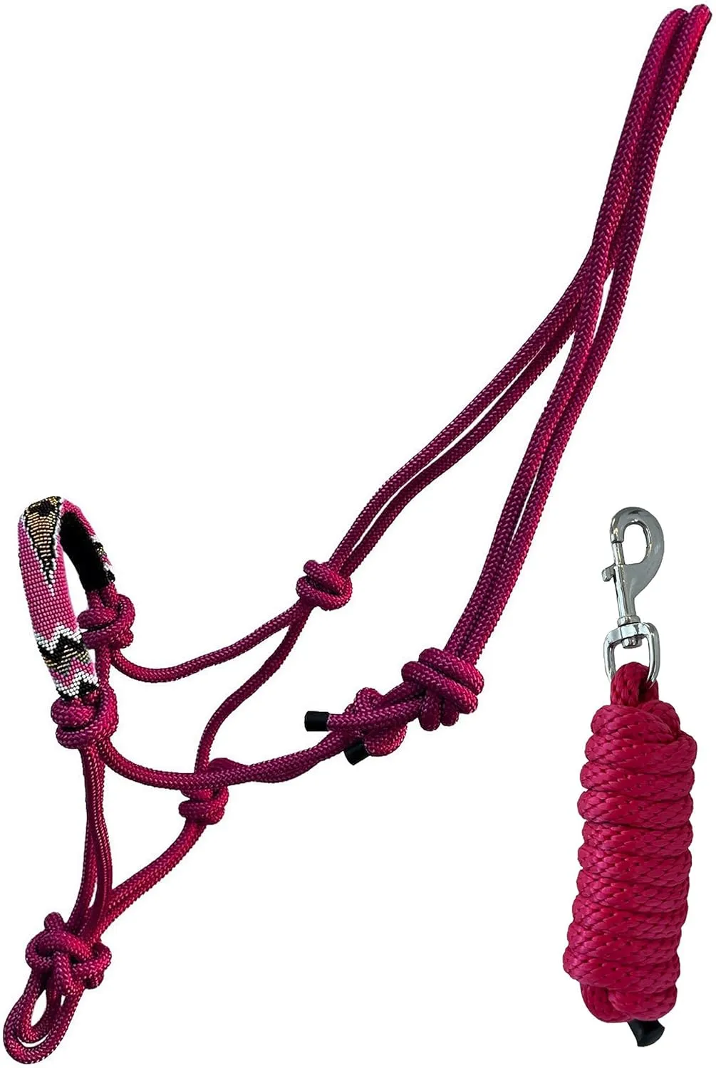 Nylon Cob Size Cowboy Knot Rope Halter with Beaded Cross Nose and Removable Lead