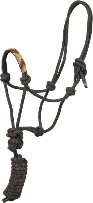 Nylon Horse Braided Rope Halter Beaded Noseband Lead Rope (Brown)