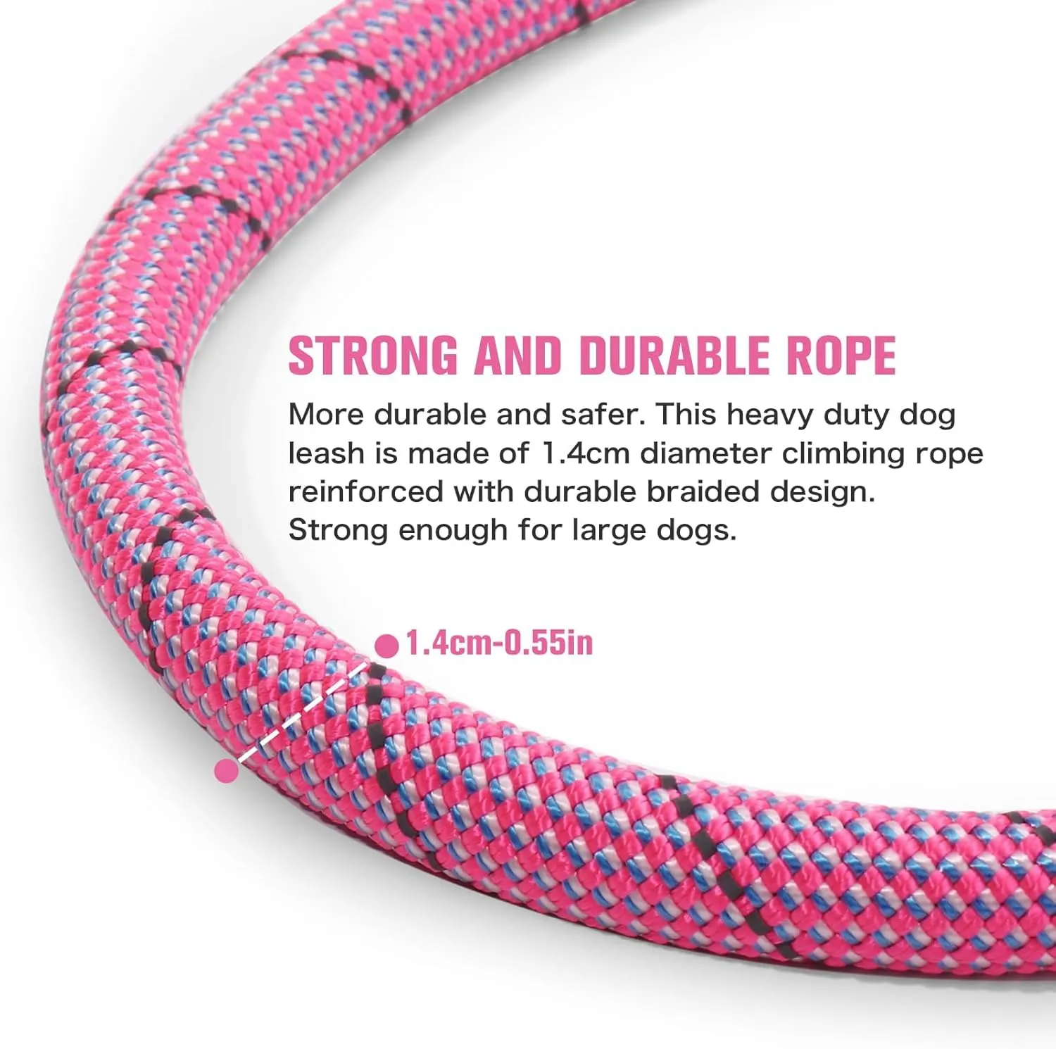 Nylon Rope Dog Leash Reflective, Handmade Braided Strong Dog Lead, Heavy Duty Rope Leash for Medium Large Dogs (5 FT - 3/5" Pink)