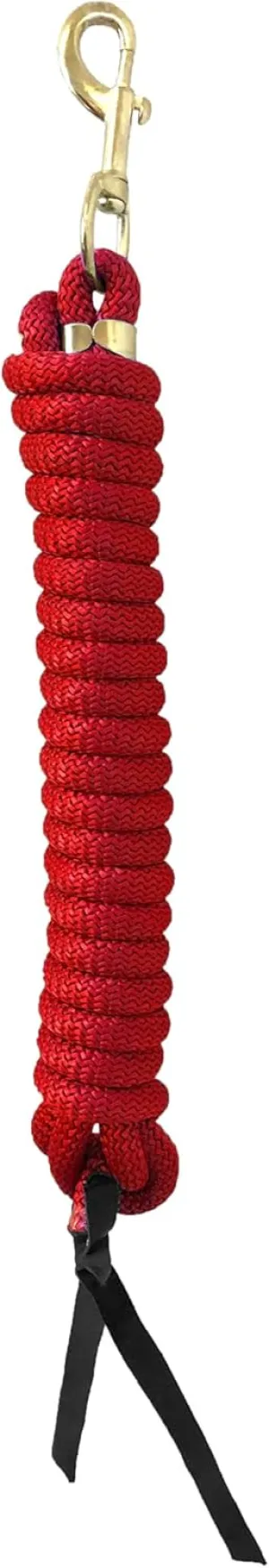 Nylon Training Lead Rope Leather Ends 14' w/Brass Swivel Snap (Red)