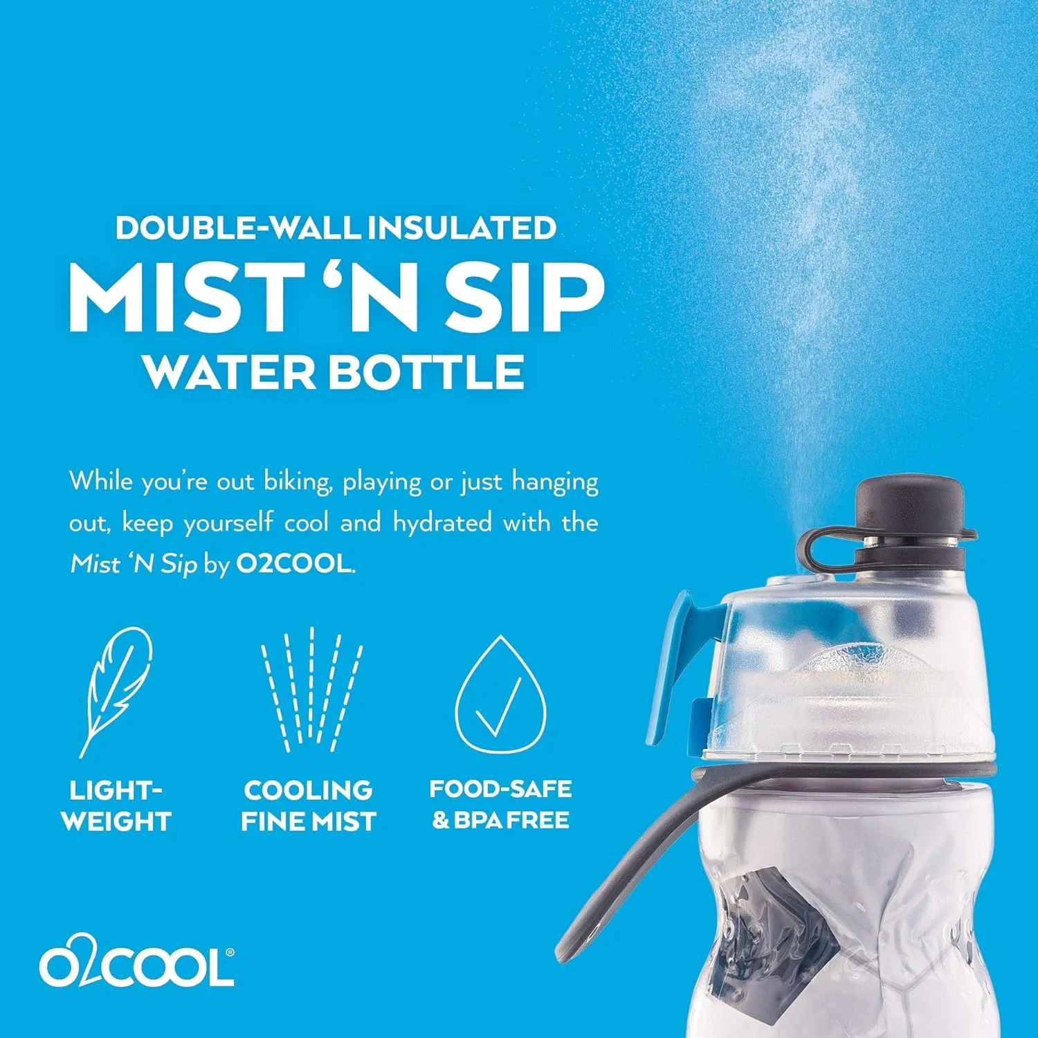 O2COOL Mist 'N Sip Misting Water Bottle 2-in-1 Mist And Sip Function With No Leak Pull Top Spout Reusable Sports Water Bottle - 20 oz (Soccer)