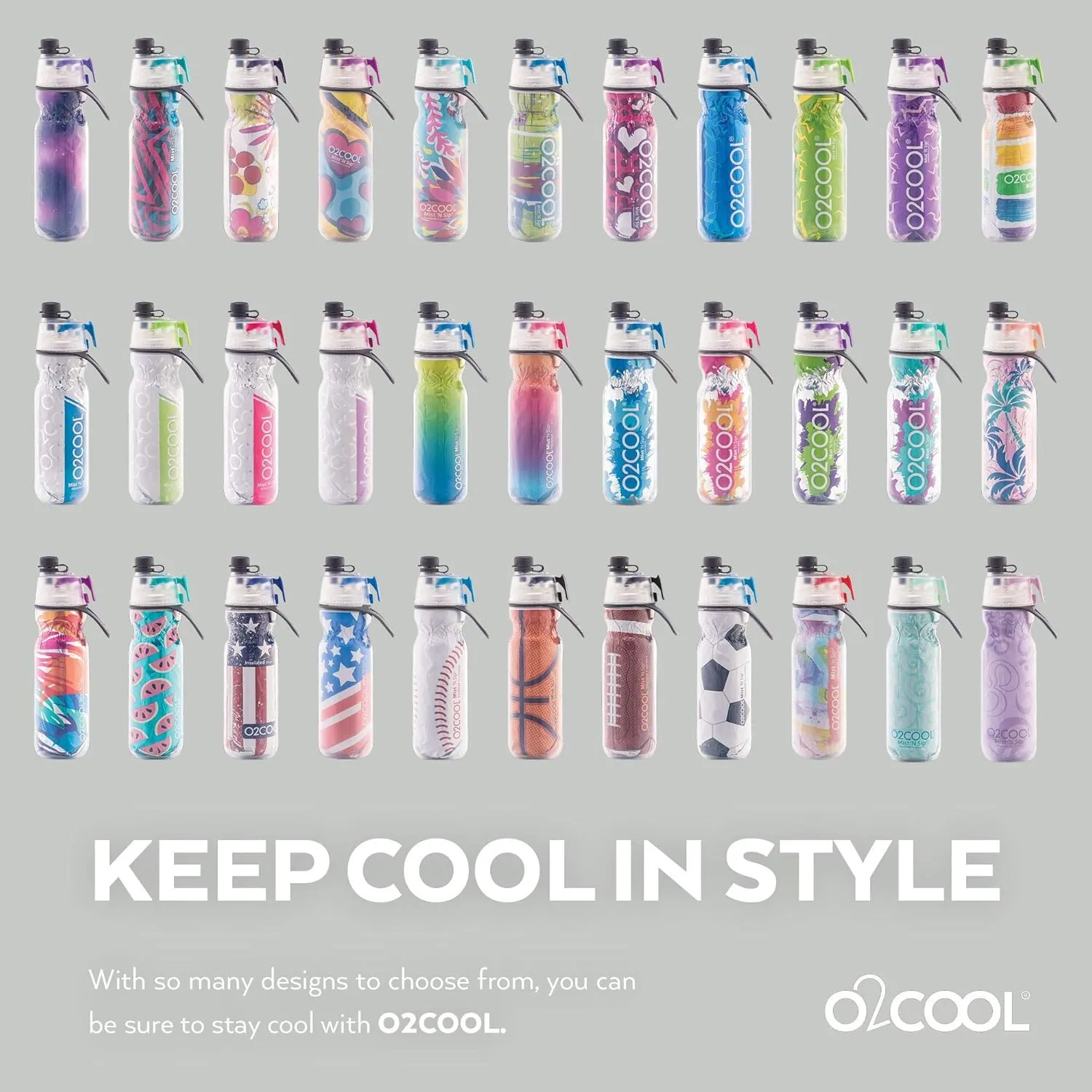 O2COOL Mist 'N Sip Misting Water Bottle 2-in-1 Mist And Sip Function With No Leak Pull Top Spout Reusable Sports Water Bottle - 20 oz (Soccer)
