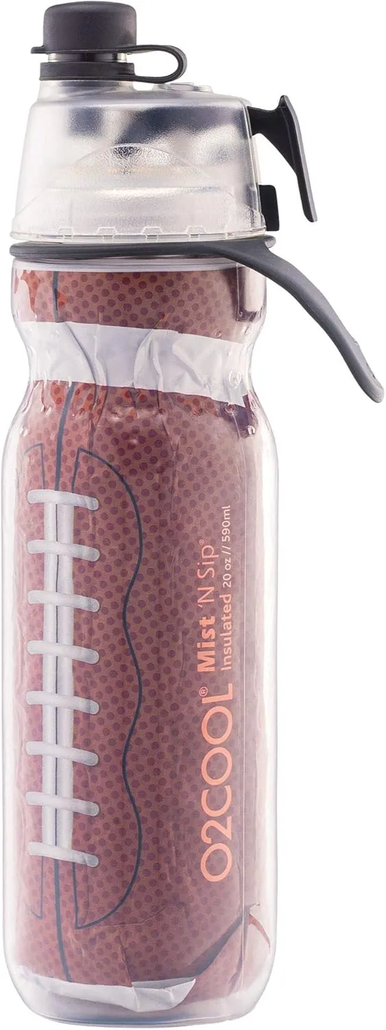 O2COOL Mist 'N Sip Misting Water Bottle No Leak Pull Top Spout Sports Water Bottle 20 oz (Football)