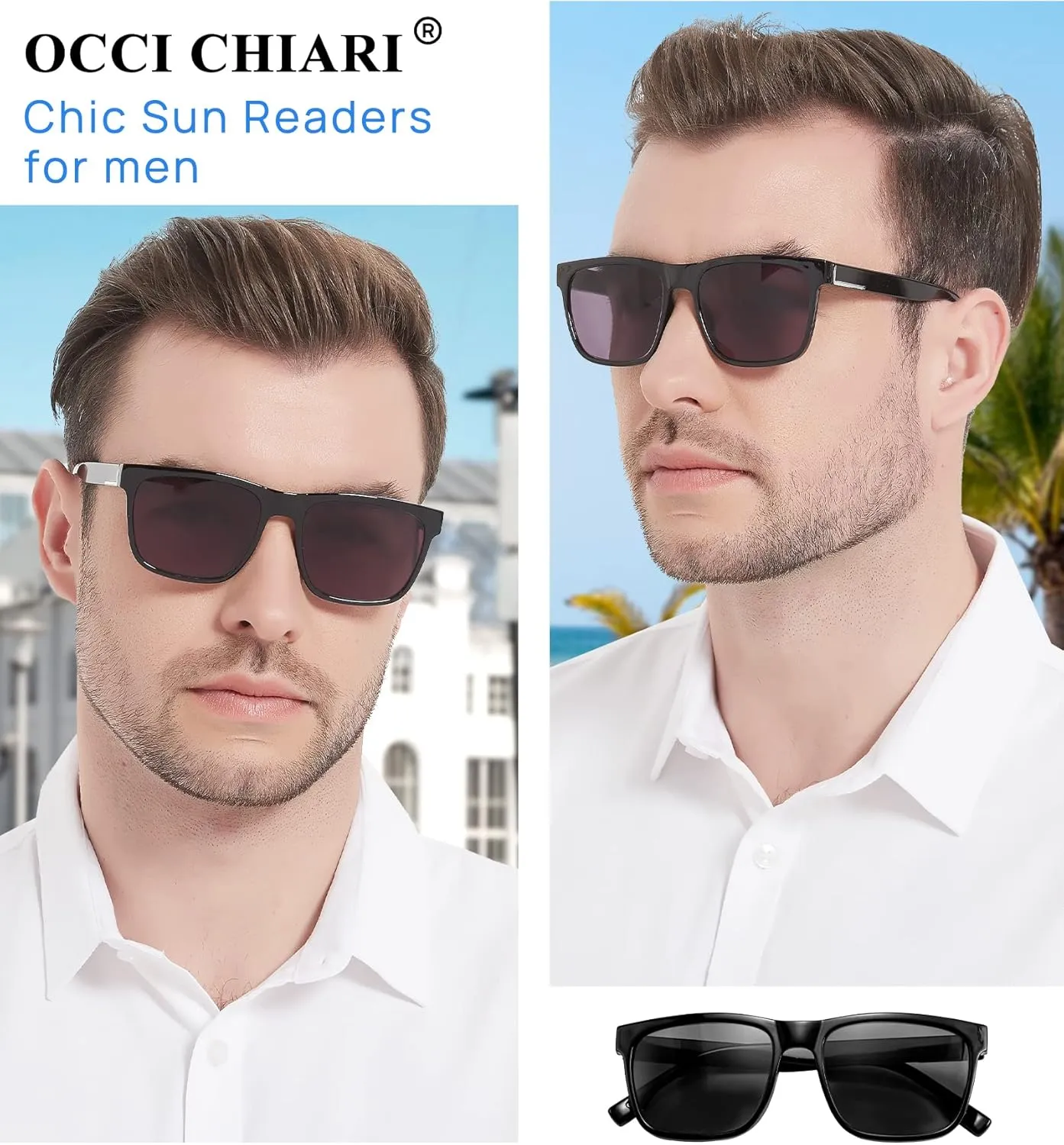 OCCI CHIARI Large Reading Sunglasses for Men Vintage Sun Readers Full Lens Reader 1.0 1.25 1.5 1.75 2.0 2.25 2.5 2.75 3.0 3.5